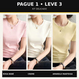 Kit 3 Camisetas Femininas em Algodão Pima — Pague 1 e Leve 3