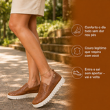 Bottero Napoli: tênis slip-on feminino de couro atanado caramelo para uso diário com conforto o dia todo