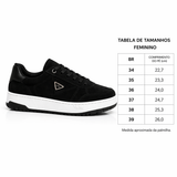 Via Marte Tênis Flatform Preto Camurça e Branco Crystal — Estilo Premium para o Dia a Dia