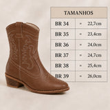 Bota Country Cano Médio Moleca | Bordado Western | Preta e Avelã