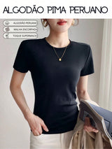 Camiseta feminina em algodão Pima na cor Preto
