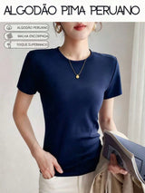 Camiseta feminina em algodão Pima na cor Azul Marinho