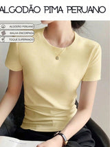 Camiseta feminina em algodão Pima na cor Amarelo Manteiga
