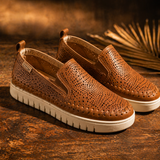 Bottero Napoli: tênis slip-on feminino de couro atanado caramelo para uso diário com conforto o dia todo